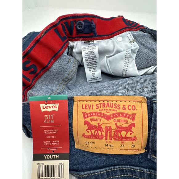 Levi’s Boys 511 Slim Jeans Size 14 Reg Adjustable Waistband Stretch NWT - Picture 5 of 6